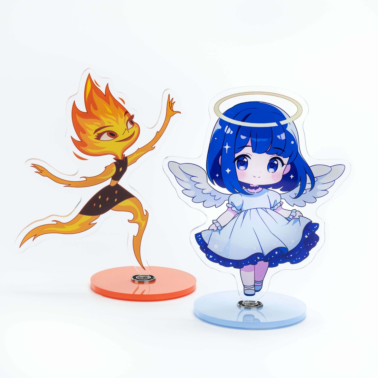 Cute Anime Acrylic Standee Set: Blue-Haired Angel Girl and Flame Character Acrylic Figures with Bases – Anime Desktop Decoration & Gift