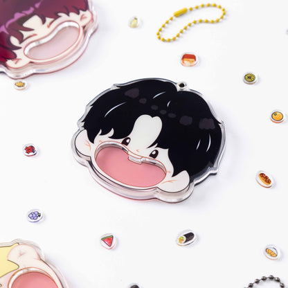 Blank custom anime acrylic shaker keychain shells with separate floating food charms and bead chains