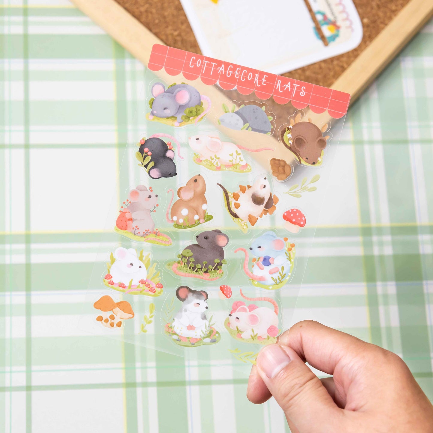 Custom double transparent PET sheet stickers, cute frog dessert die‑cut stickers for journal.