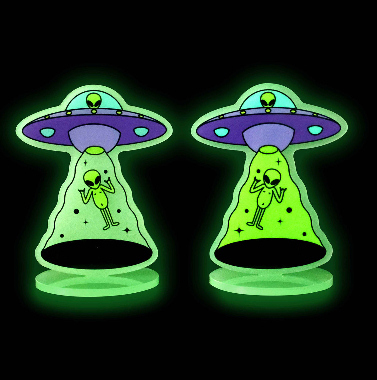 Custom-printed glow-in-the-dark acrylic standees, available in two styles, are perfect as luminous desktop collectibles and gifts.
