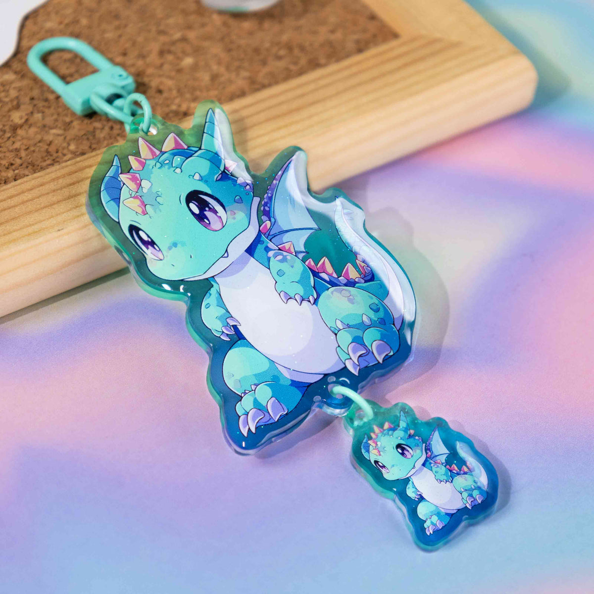 Custom translucent gradient acrylic keychain, cute baby dragon charm with pendant gift