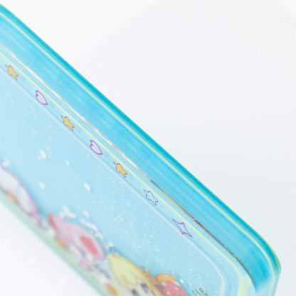 A close-up of the quicksand acrylic keychain, with smooth edges.
