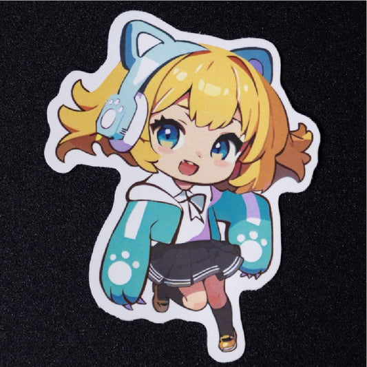 Matte finish die‑cut vinyl sticker, cute Q‑version anime girl character.