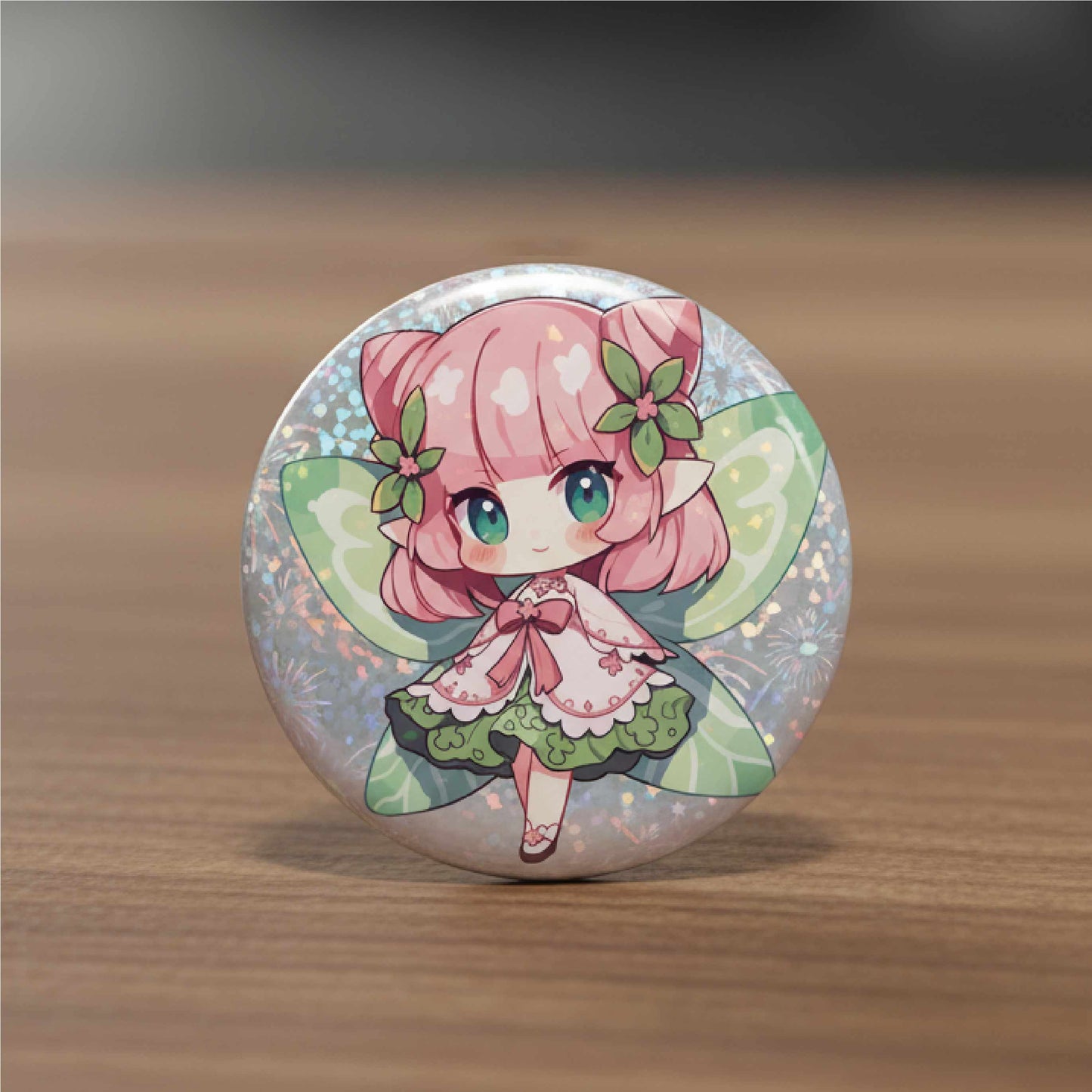 Q-version pink-haired elf girl badge 