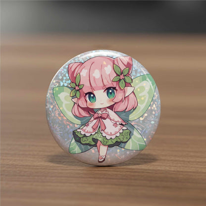 Q-version pink-haired elf girl badge 