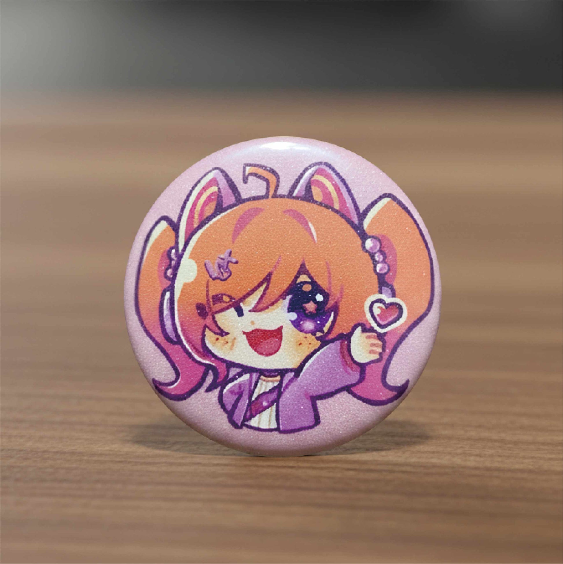 Round badge chibi girl character design 