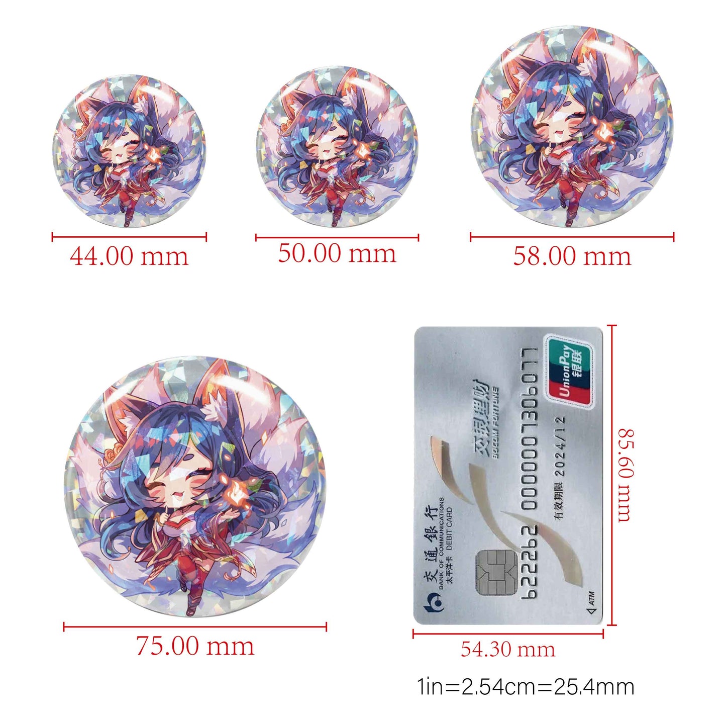Size comparison chart, multiple diameters available, LXacrylic low minimum order quantity. 