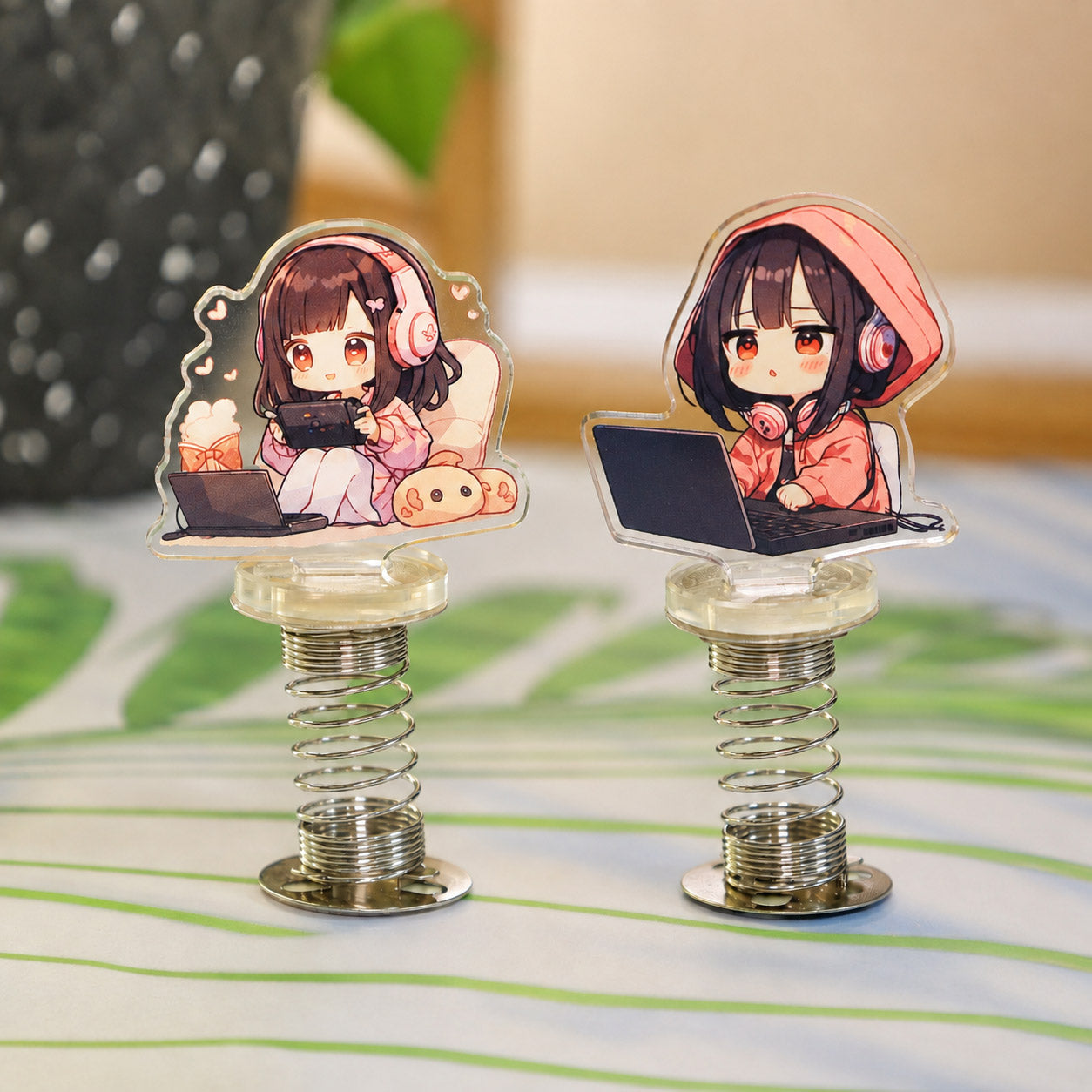 Customizable Anime Character Spring-Mounted Acrylic Standee (2-Piece Set) — Sways and wobbles with movement for added fun; an ideal gift choice.