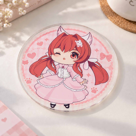 Personalized custom printed acrylic coaster, cute anime cat girl, table decor gift for otaku
