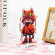 Cute cat hoodie character mirror acrylic standee, kawaii anime desk display decor on pink‑white table