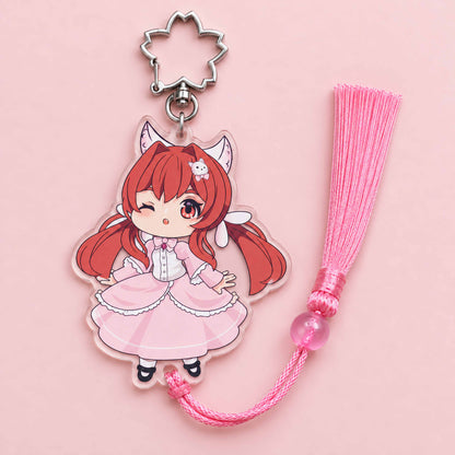 Custom cat ear anime acrylic keychain with pink tassel, gift idea