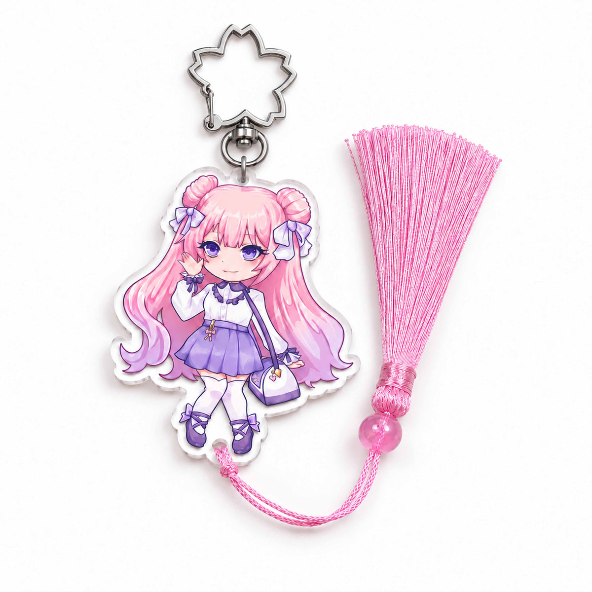 Custom anime acrylic keychain with pink tassel, gift for fans