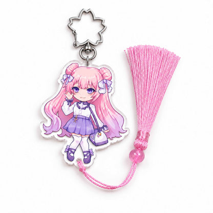 Custom anime acrylic keychain with pink tassel, gift for fans