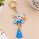 Anime chibi girl acrylic key charm with blue tassel and gold star keychain