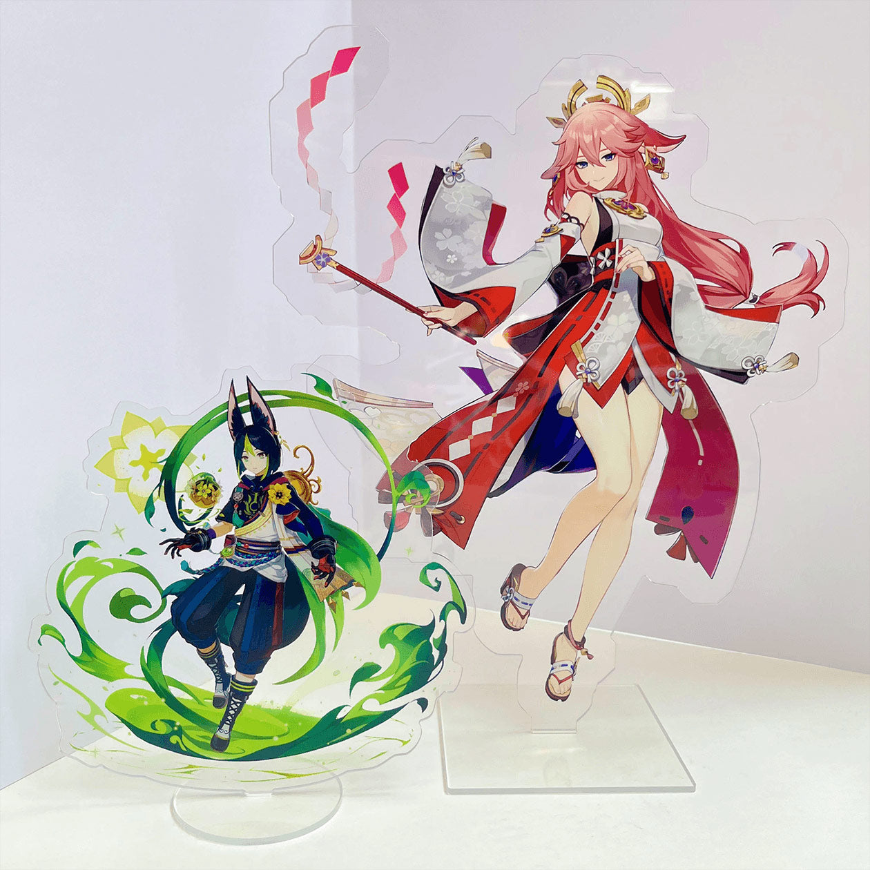 Custom anime acrylic standee with integrated special effects background, large size.