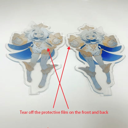 Tear off the protective film on the front and back of the acrylic stand.