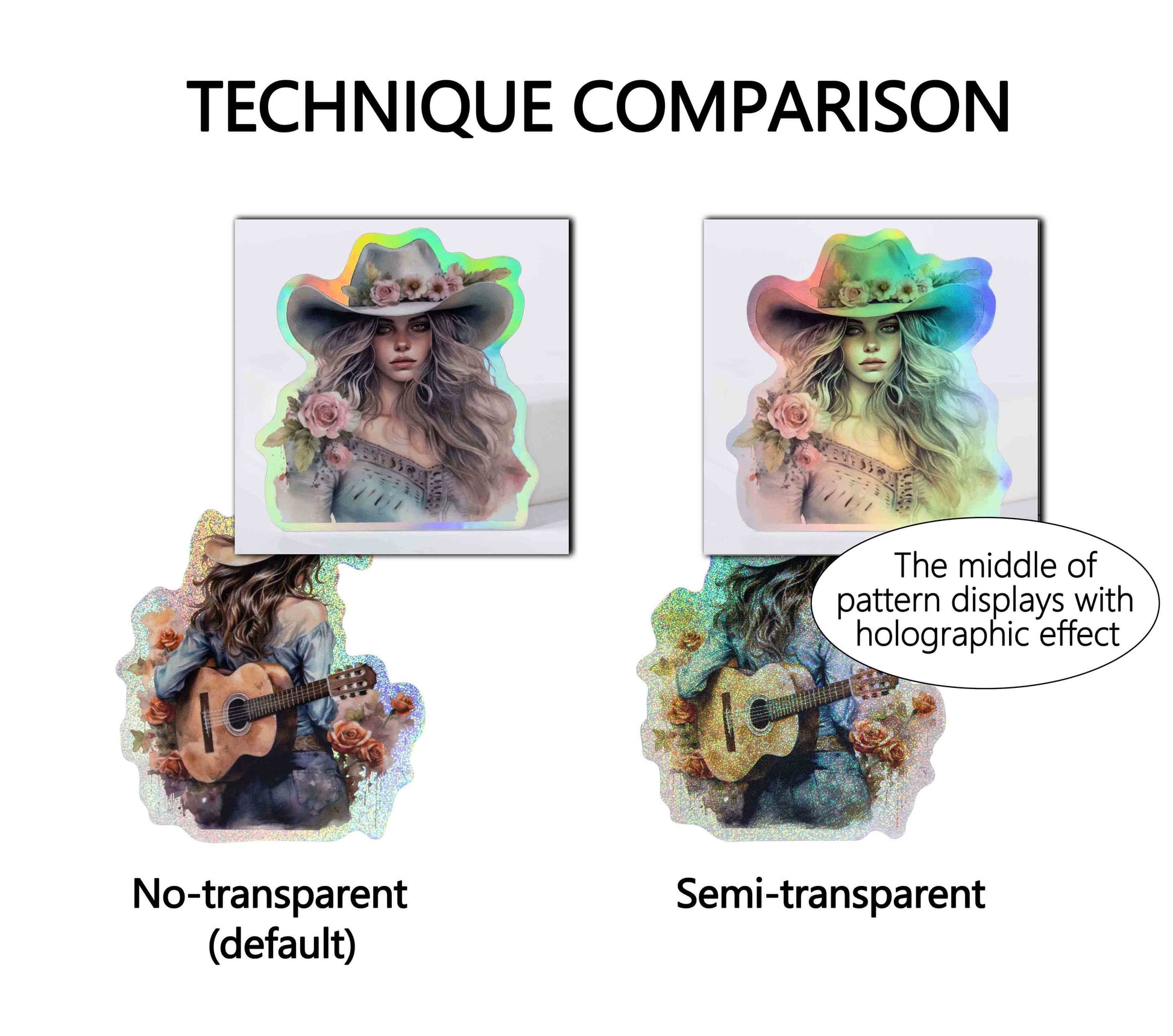 Holographic sticker base film comparison non-transparent vs semi-transparent