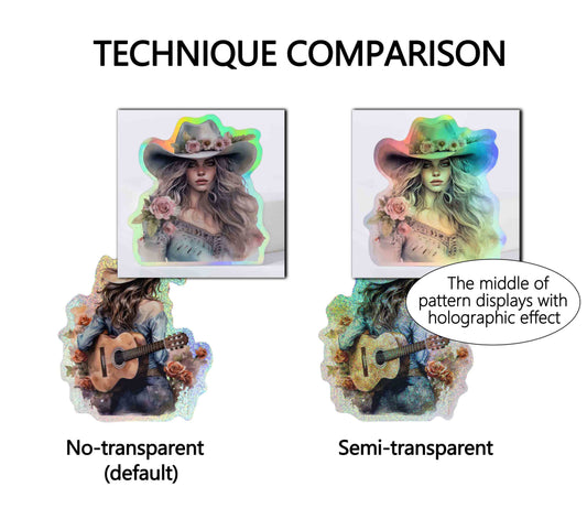 Holographic sticker base film comparison non-transparent vs semi-transparent