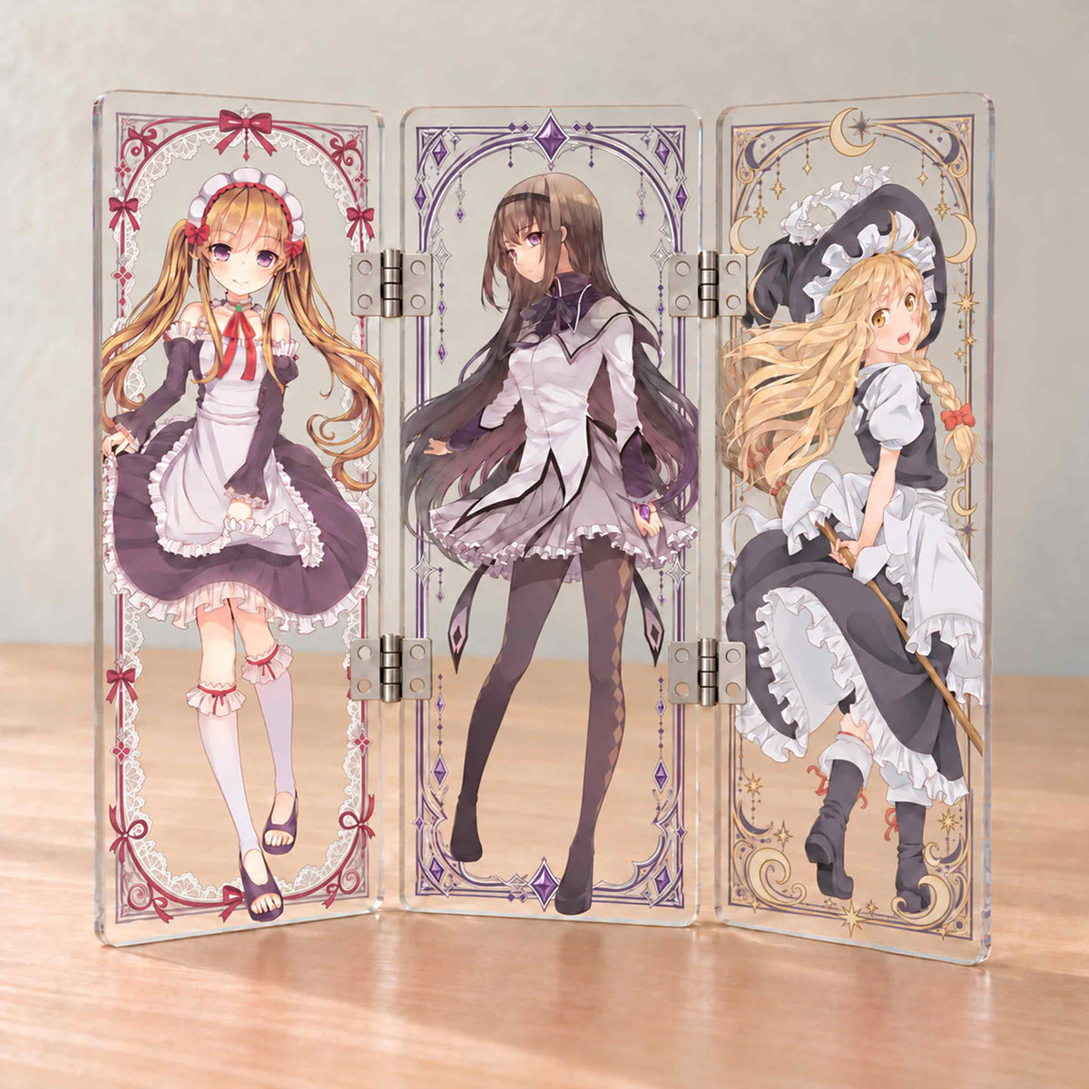 3 panel fold acrylic anime standee with hinges, custom anime character desk decoration