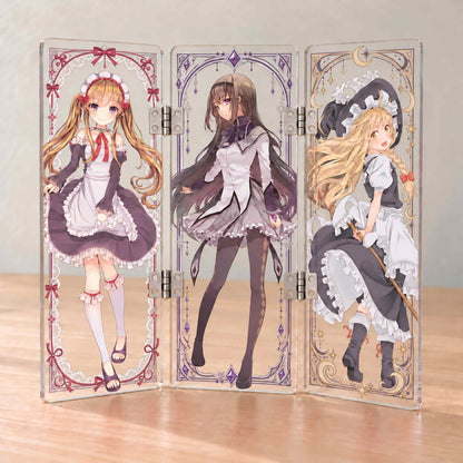 3 panel fold acrylic anime standee with hinges, custom anime character desk decoration