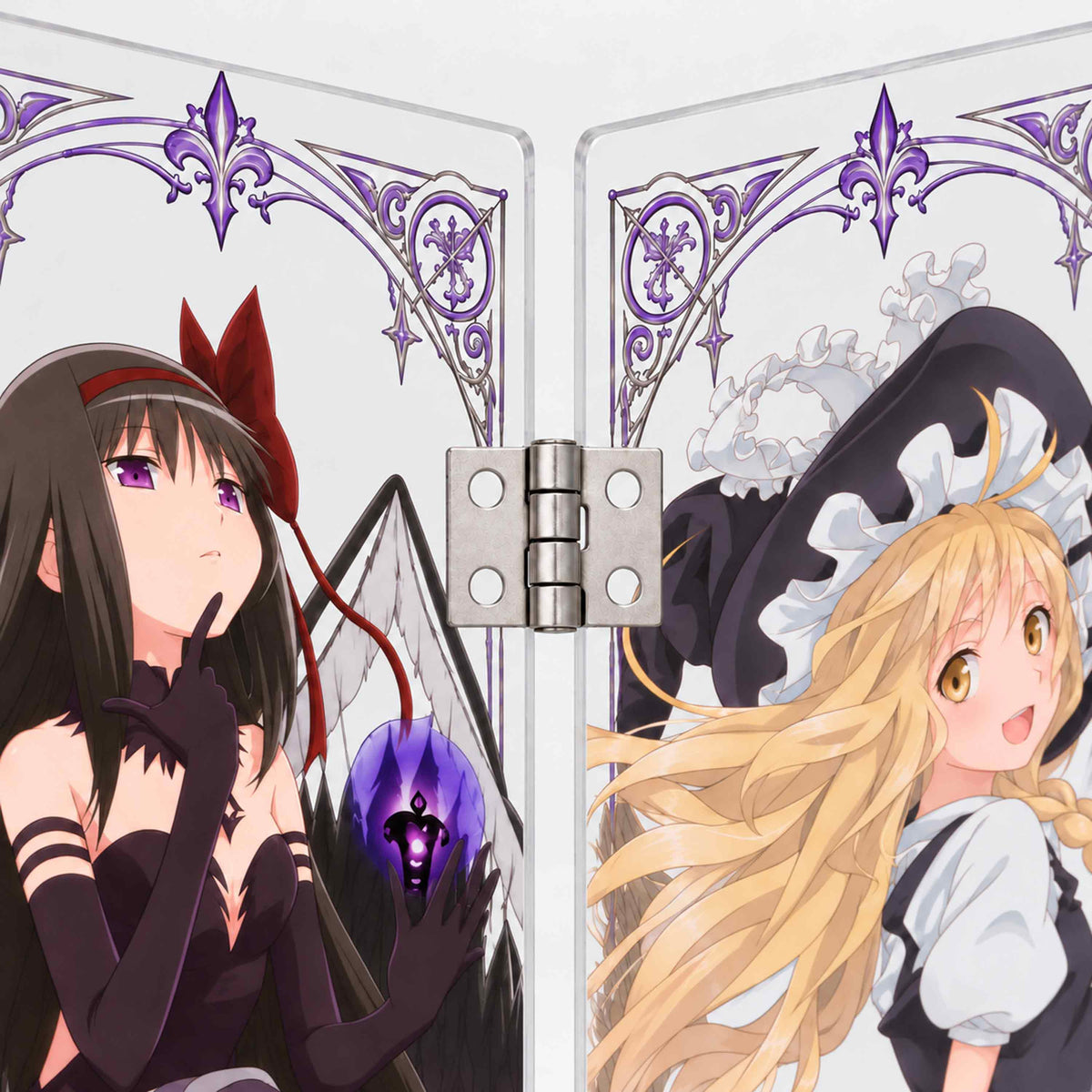 Acrylic standee hinge close up, anime character foldable table decor