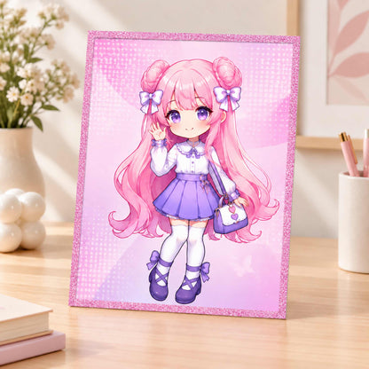 Custom Acrylic Shikishi Art Board, cute pink hair chibi anime girl, collectible art display